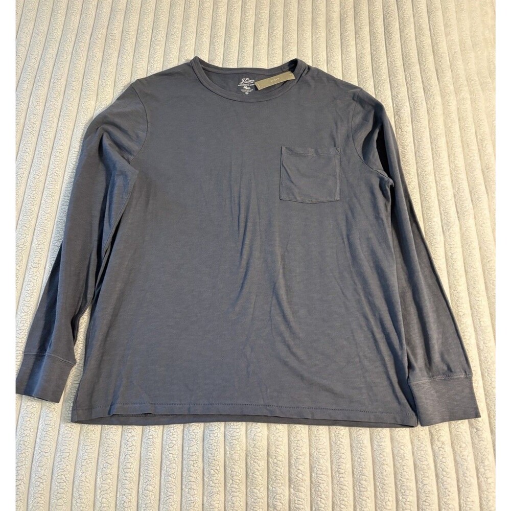 NWT J. Crew Garment-Dyed Slub Cotton Long-Sleeve T-Shirt Men's 2XL Gray Blue
